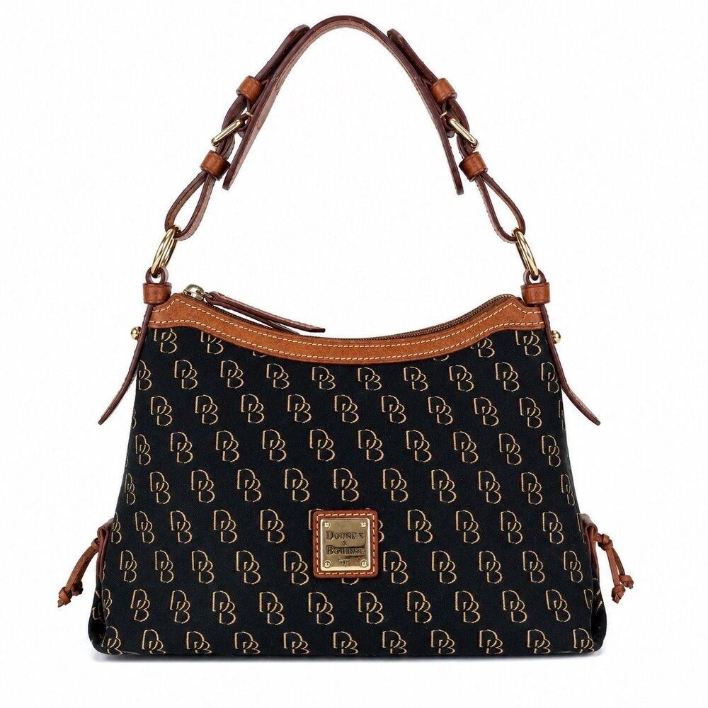 Dooney & Bourke Y2K DB Monogram Hobo Bag Black Canvas Brown Leather Logo Purse